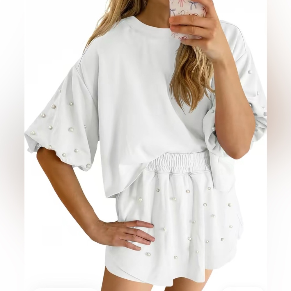 White pearl shirt and skort set